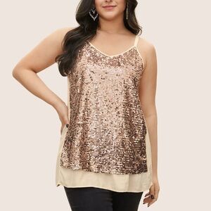 BloomChic Plus Size XL Sequin Patchwork Adjustable Straps Cami Top us14-16
